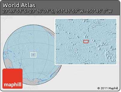 Gray Location Map of the Area around 23° 33' 11" S, 151° 13' 29" W, hill shading