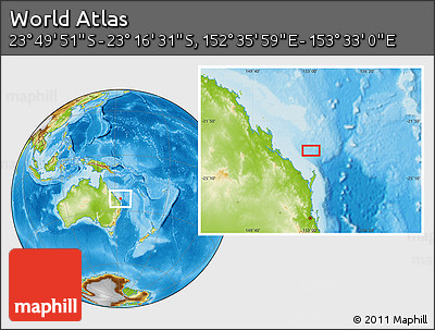 Physical Location Map of the Area around 23° 33' 11" S, 153° 4' 29" E