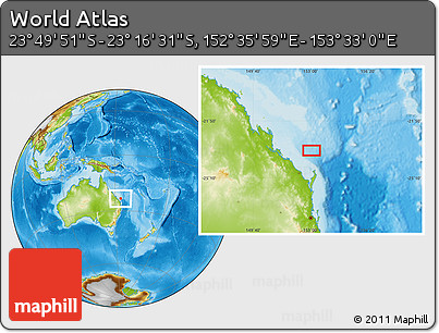 Physical Location Map of the Area around 23° 33' 11" S, 153° 4' 29" E