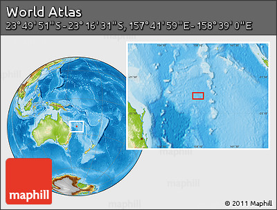 Physical Location Map of the Area around 23° 33' 11" S, 158° 10' 30" E