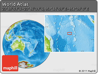 Physical Location Map of the Area around 23° 33' 11" S, 158° 10' 30" E