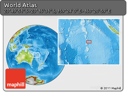 Physical Location Map of the Area around 23° 33' 11" S, 159° 52' 30" E