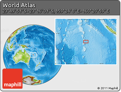Physical Location Map of the Area around 23° 33' 11" S, 159° 52' 30" E