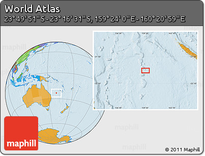 Political Location Map of the Area around 23° 33' 11" S, 159° 52' 30" E