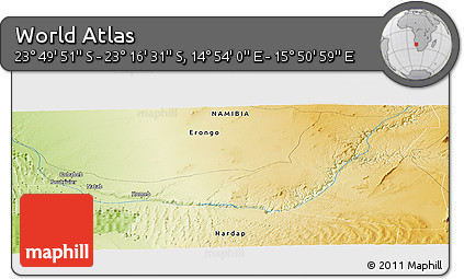 Physical Panoramic Map of the Area around 23° 33' 11" S, 15° 22' 30" E