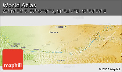 Physical Panoramic Map of the Area around 23° 33' 11" S, 15° 22' 30" E