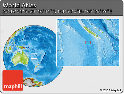 Physical Location Map of the Area around 23° 33' 11" S, 164° 58' 29" E