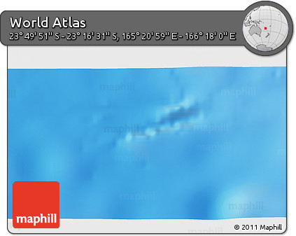 Physical 3D Map of the Area around 23° 33' 11" S, 165° 49' 29" E