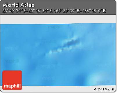 Physical 3D Map of the Area around 23° 33' 11" S, 165° 49' 29" E