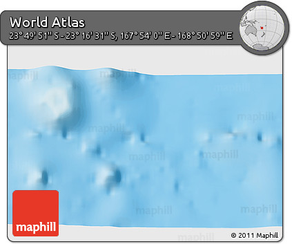 Physical 3D Map of the Area around 23° 33' 11" S, 168° 22' 30" E