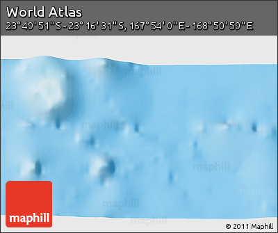 Physical 3D Map of the Area around 23° 33' 11" S, 168° 22' 30" E