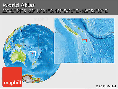 Physical Location Map of the Area around 23° 33' 11" S, 168° 22' 30" E