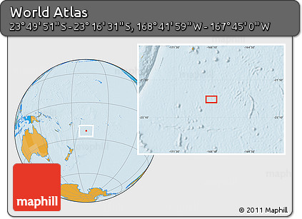 Political Location Map of the Area around 23° 33' 11" S, 168° 13' 29" W
