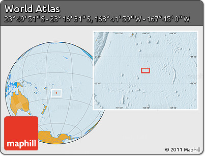 Political Location Map of the Area around 23° 33' 11" S, 168° 13' 29" W