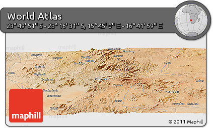 Satellite Panoramic Map of the Area around 23° 33' 11" S, 16° 13' 30" E
