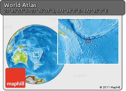 Physical Location Map of the Area around 23° 33' 11" S, 171° 46' 30" E