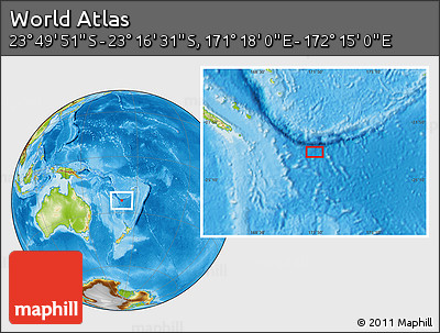 Physical Location Map of the Area around 23° 33' 11" S, 171° 46' 30" E