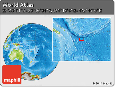 Physical Location Map of the Area around 23° 33' 11" S, 171° 46' 30" E