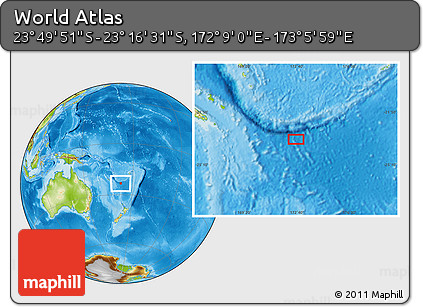 Physical Location Map of the Area around 23° 33' 11" S, 172° 37' 30" E