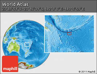 Physical Location Map of the Area around 23° 33' 11" S, 172° 37' 30" E