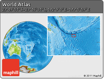 Physical Location Map of the Area around 23° 33' 11" S, 172° 37' 30" E