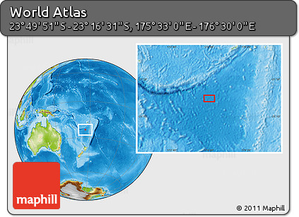 Physical Location Map of the Area around 23° 33' 11" S, 176° 1' 30" E