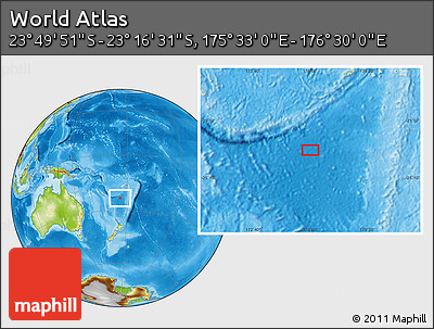 Physical Location Map of the Area around 23° 33' 11" S, 176° 1' 30" E