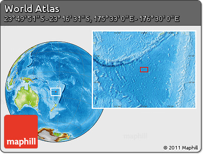 Physical Location Map of the Area around 23° 33' 11" S, 176° 1' 30" E