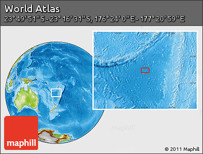 Physical Location Map of the Area around 23° 33' 11" S, 176° 52' 30" E