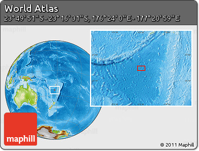 Physical Location Map of the Area around 23° 33' 11" S, 176° 52' 30" E
