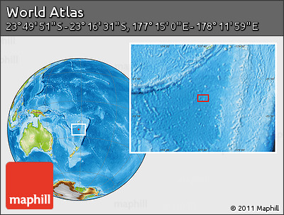 Physical Location Map of the Area around 23° 33' 11" S, 177° 43' 29" E