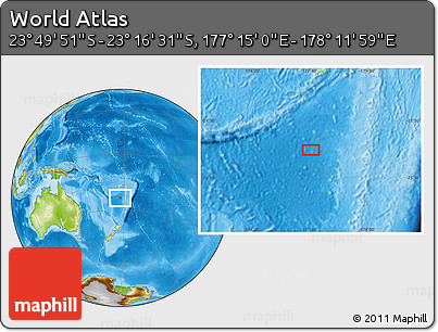 Physical Location Map of the Area around 23° 33' 11" S, 177° 43' 29" E