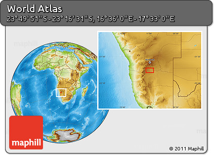 Physical Location Map of the Area around 23° 33' 11" S, 17° 4' 30" E