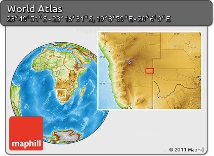 Physical Location Map of the Area around 23° 33' 11" S, 19° 37' 30" E