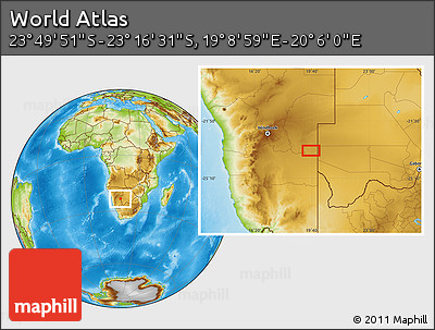Physical Location Map of the Area around 23° 33' 11" S, 19° 37' 30" E