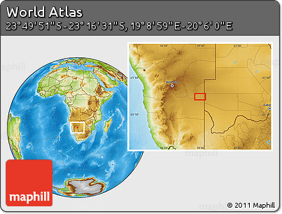 Physical Location Map of the Area around 23° 33' 11" S, 19° 37' 30" E