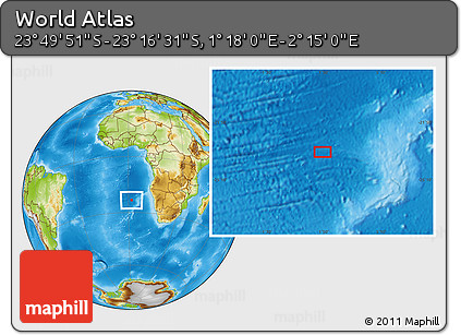 Physical Location Map of the Area around 23° 33' 11" S, 1° 46' 29" E