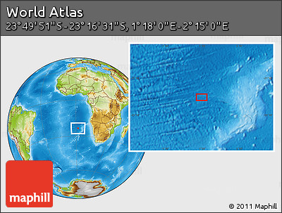 Physical Location Map of the Area around 23° 33' 11" S, 1° 46' 29" E
