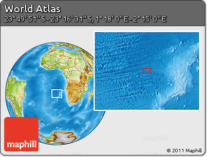 Physical Location Map of the Area around 23° 33' 11" S, 1° 46' 29" E