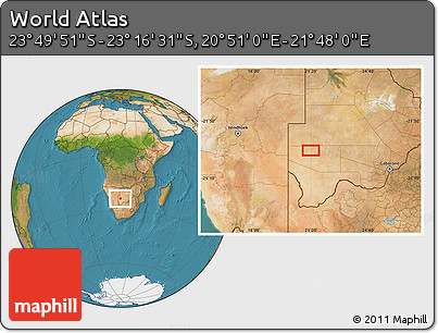Satellite Location Map of the Area around 23° 33' 11" S, 21° 19' 30" E