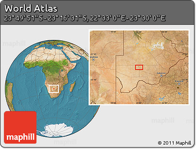 Satellite Location Map of the Area around 23° 33' 11" S, 23° 1' 29" E