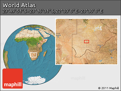 Satellite Location Map of the Area around 23° 33' 11" S, 23° 1' 29" E