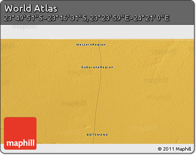 Physical 3D Map of the Area around 23° 33' 11" S, 23° 52' 30" E
