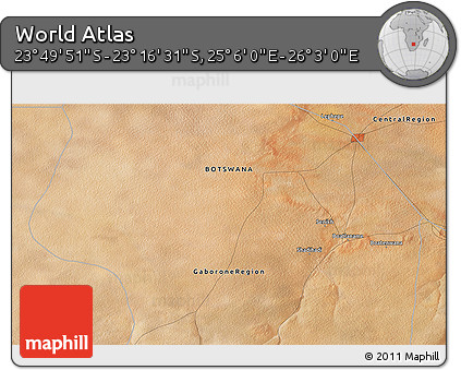 Satellite 3D Map of the Area around 23° 33' 11" S, 25° 34' 30" E