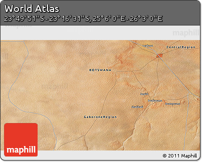 Satellite 3D Map of the Area around 23° 33' 11" S, 25° 34' 30" E