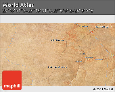 Satellite 3D Map of the Area around 23° 33' 11" S, 25° 34' 30" E