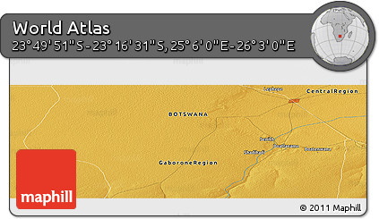 Physical Panoramic Map of the Area around 23° 33' 11" S, 25° 34' 30" E