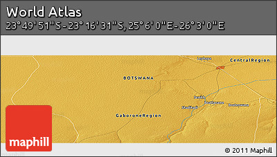 Physical Panoramic Map of the Area around 23° 33' 11" S, 25° 34' 30" E