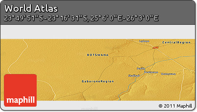 Physical Panoramic Map of the Area around 23° 33' 11" S, 25° 34' 30" E
