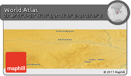 Physical Panoramic Map of the Area around 23° 33' 11" S, 26° 25' 29" E